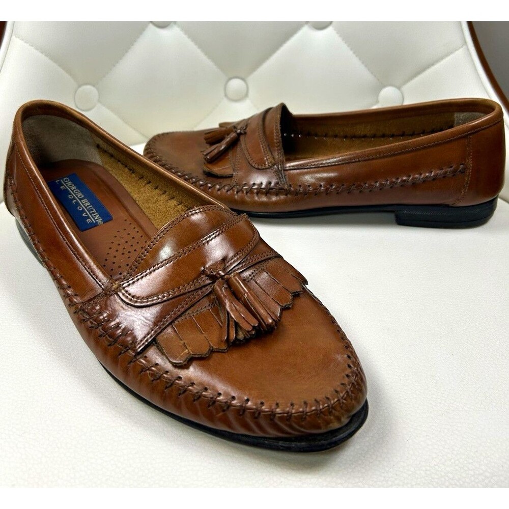 VTG Giorgio Brutini 9EEE Brown Genuine Leather Tassel Slip-On Almond Toe Loafer